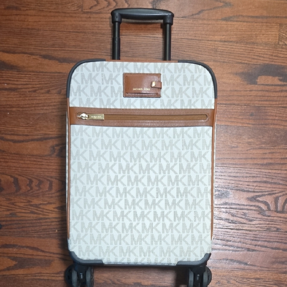Michael Kors Leather-Trimmed Cream and Brown Monogram Carry-On Suitcase